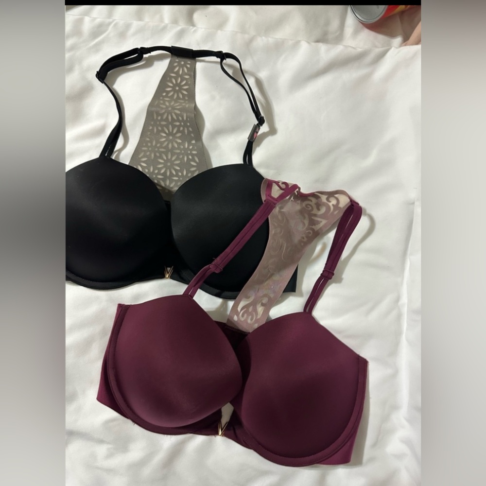 2 New Victoria's Secret Black (36D) & Burgundy (34DD) Bras.